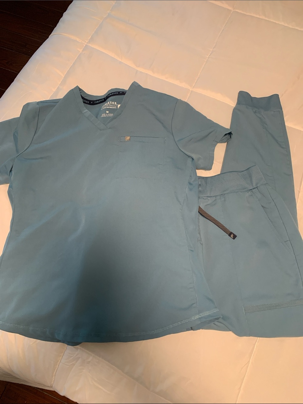 Fabletics Women's Joggers & Top Scrub Set - Light Blue
